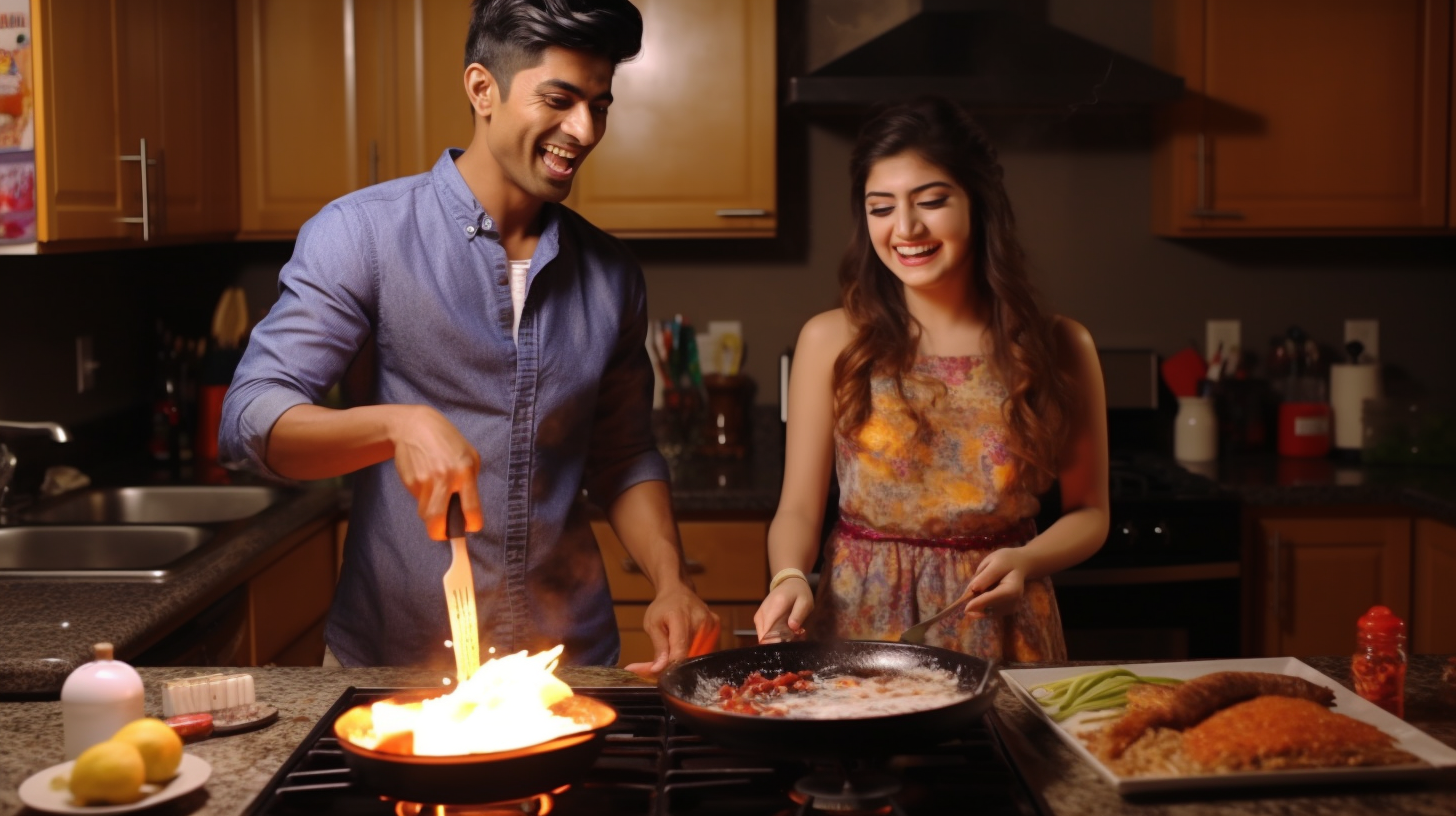 Indian and Mexican family cooking dinner together