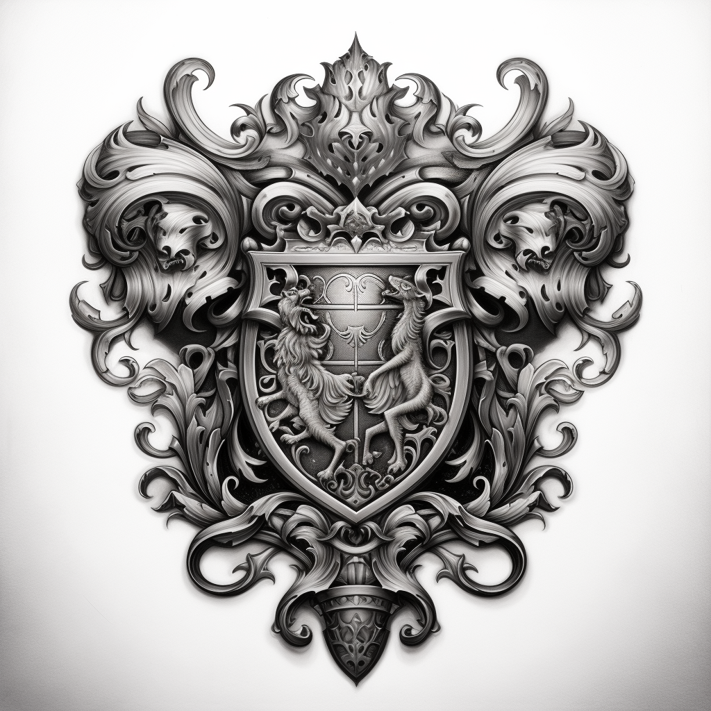 Black and White Family Crest Tattoo Design