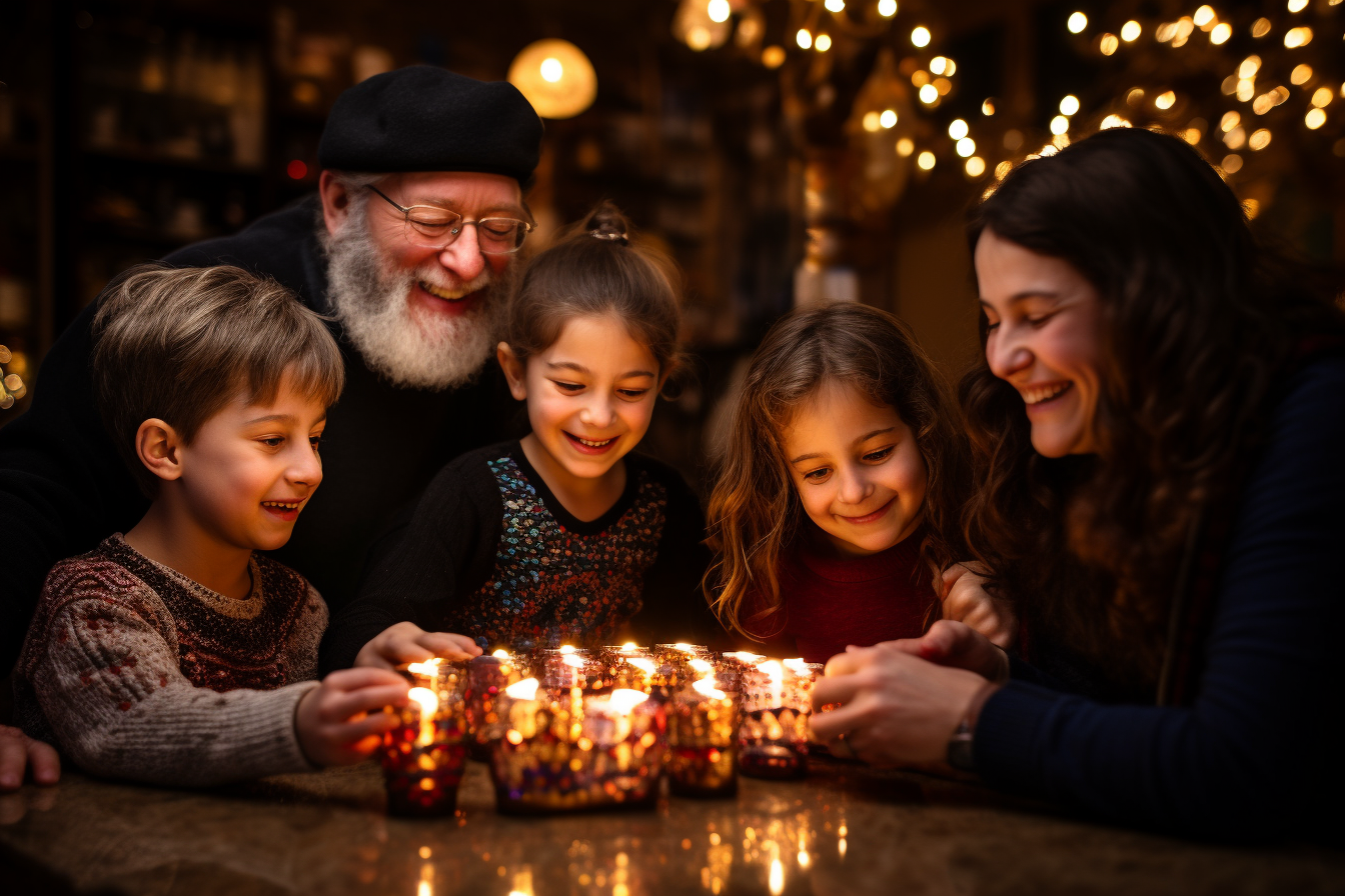 Happy Family Celebrating Hanukkah