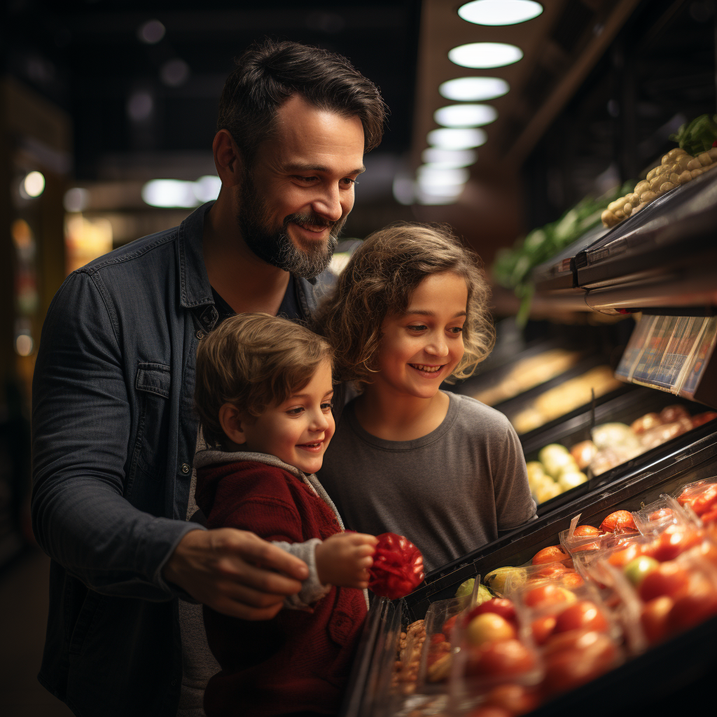 Family shopping in grocery store