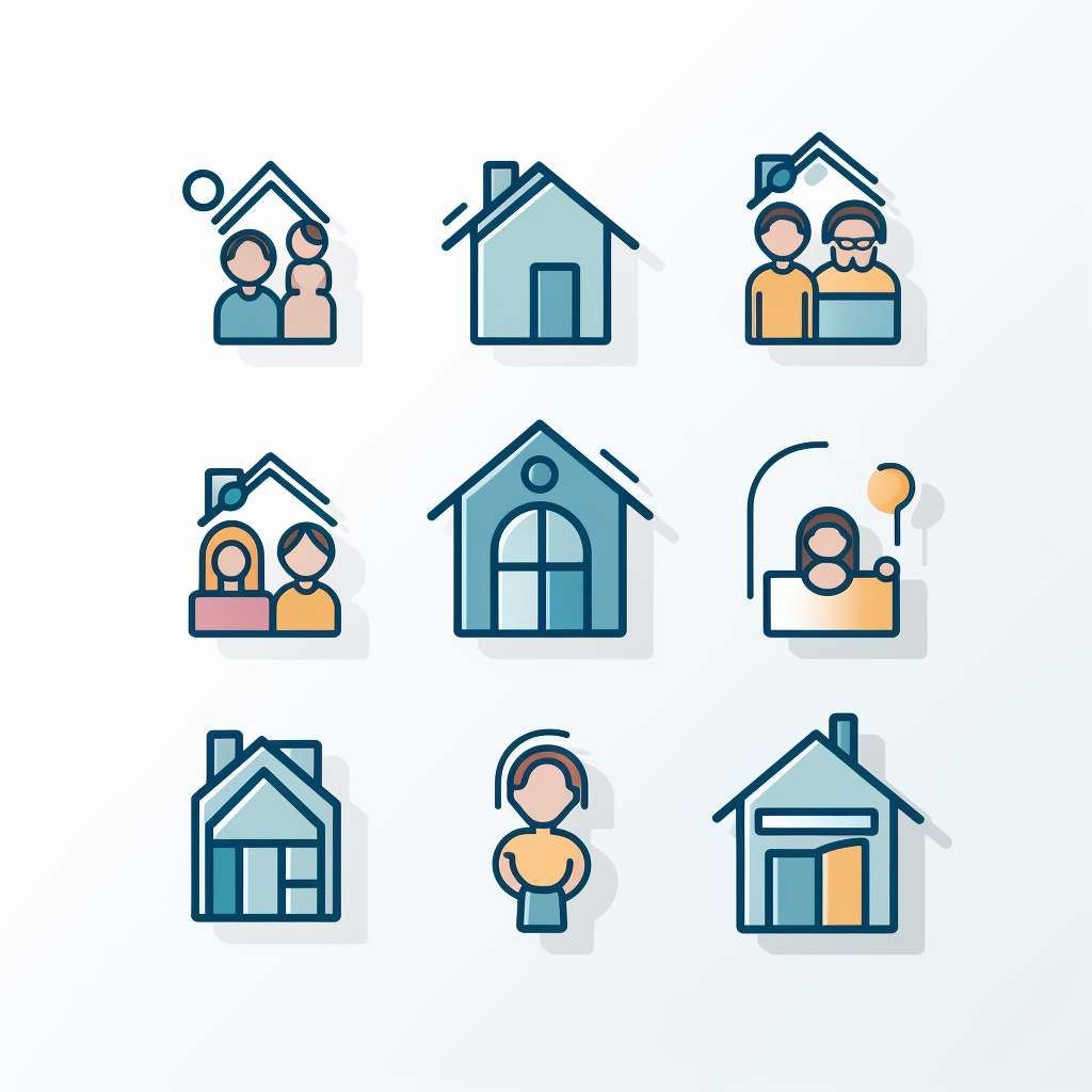 Outline icons of family and house