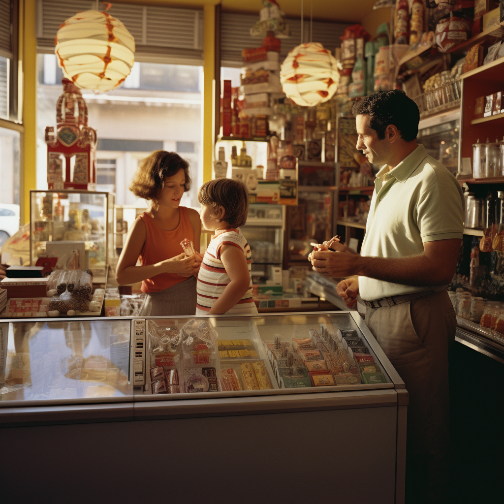 Family at 1975's Pharmacy Getting Sweets