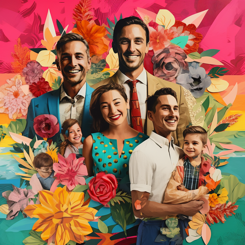 Family Photo with Vibrant Cutout Collage Style