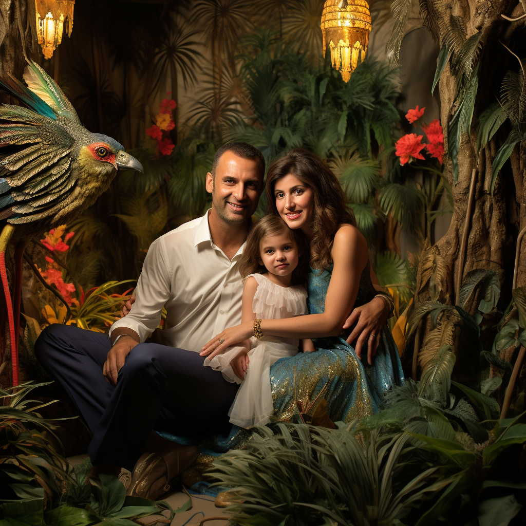 Family posing in Jungle Room