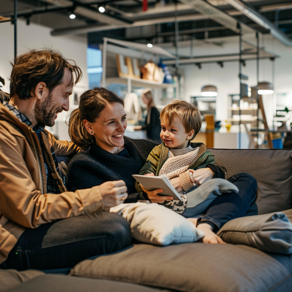 Family shopping at Ikea store