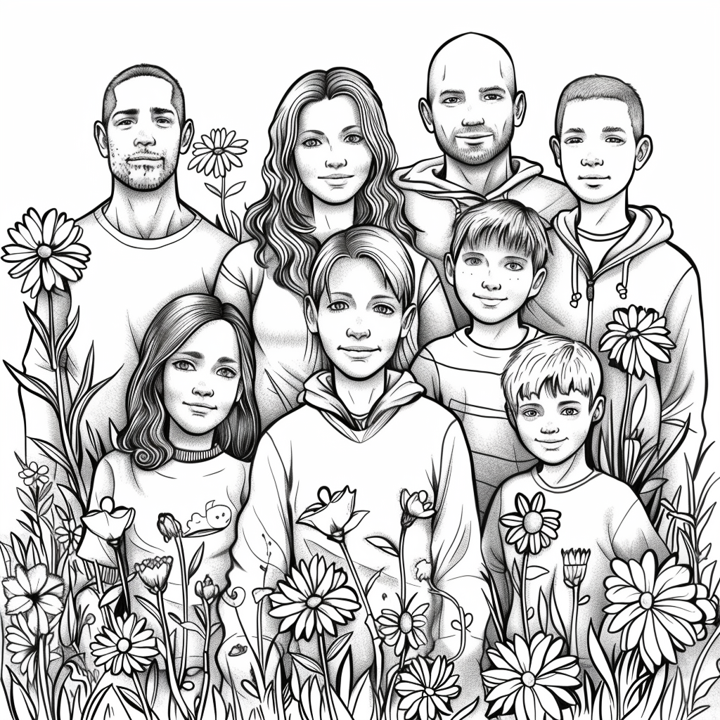 Family in Flower Field Image