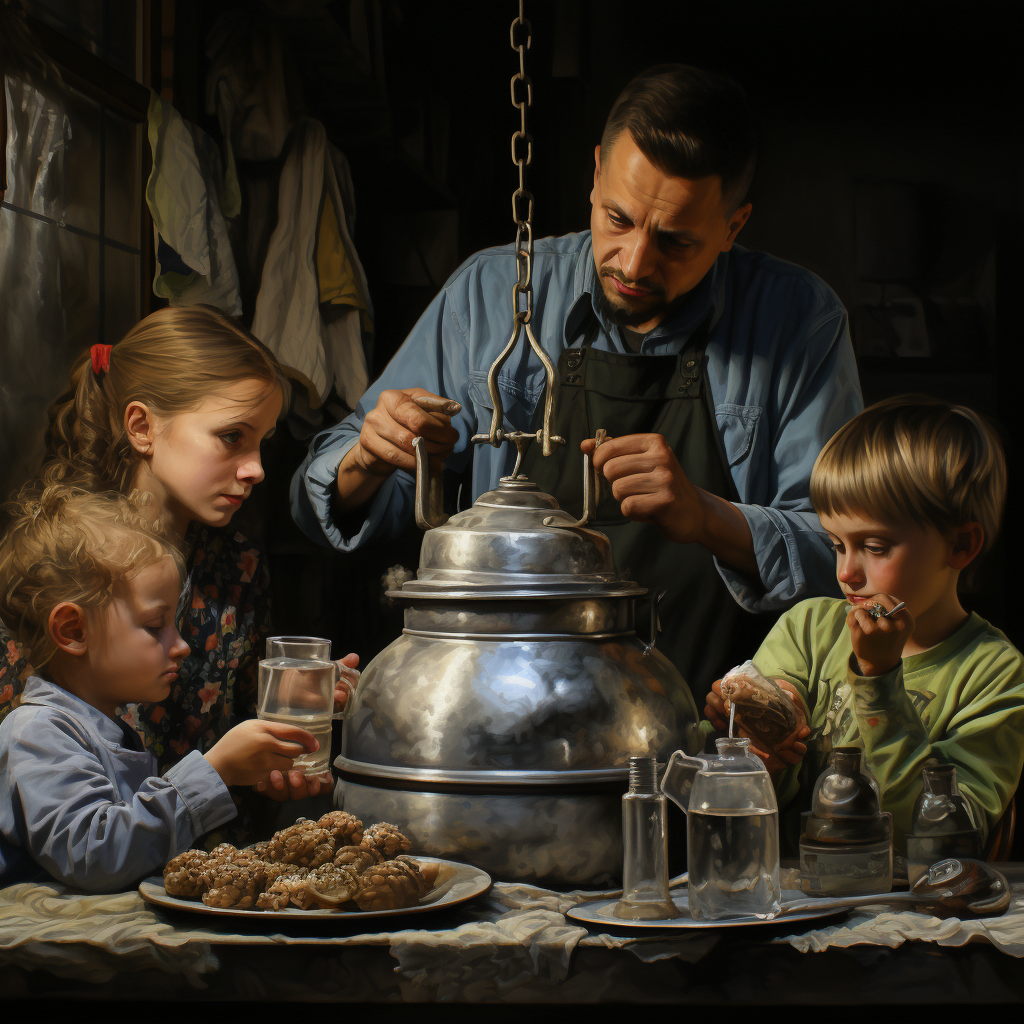 Family Brewing Tea Samovar Civilians