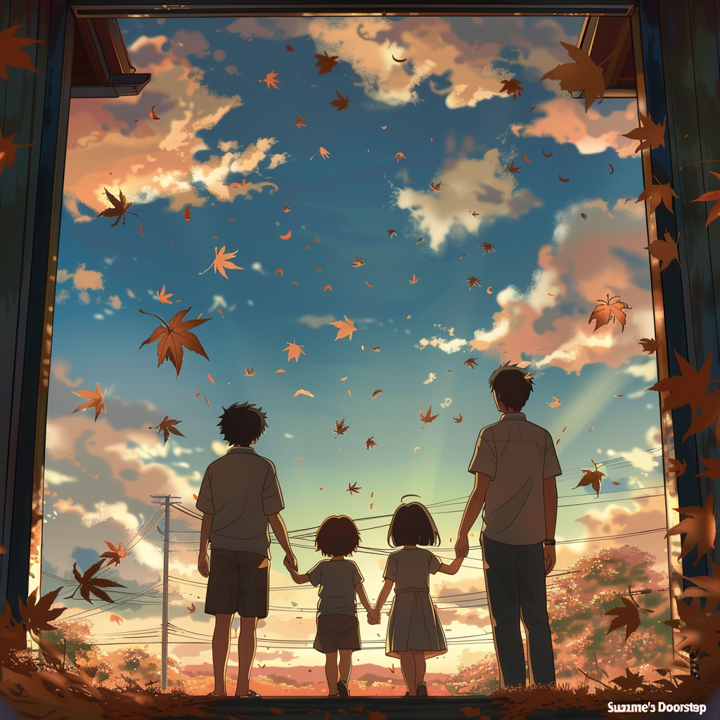 Family holding hands outdoor scene