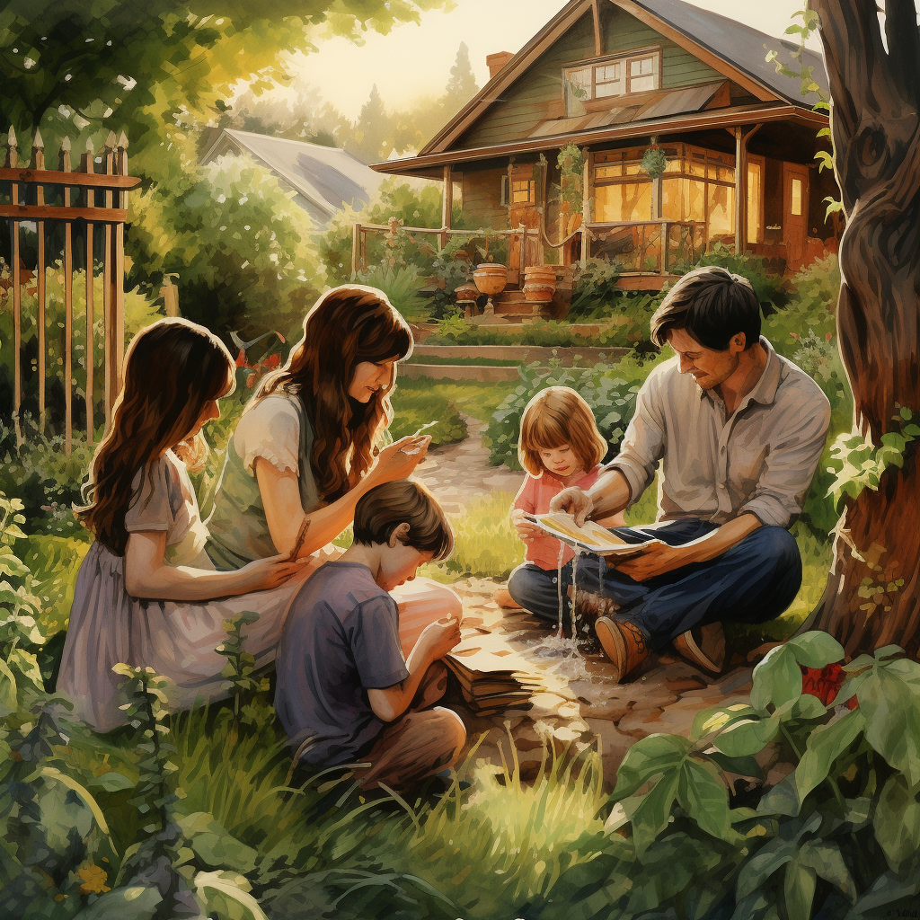 Family playing in garden together