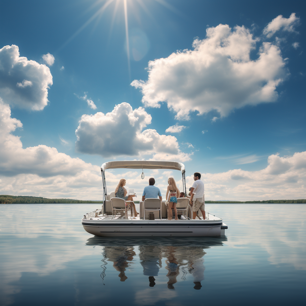 Happy family on pontoon boat