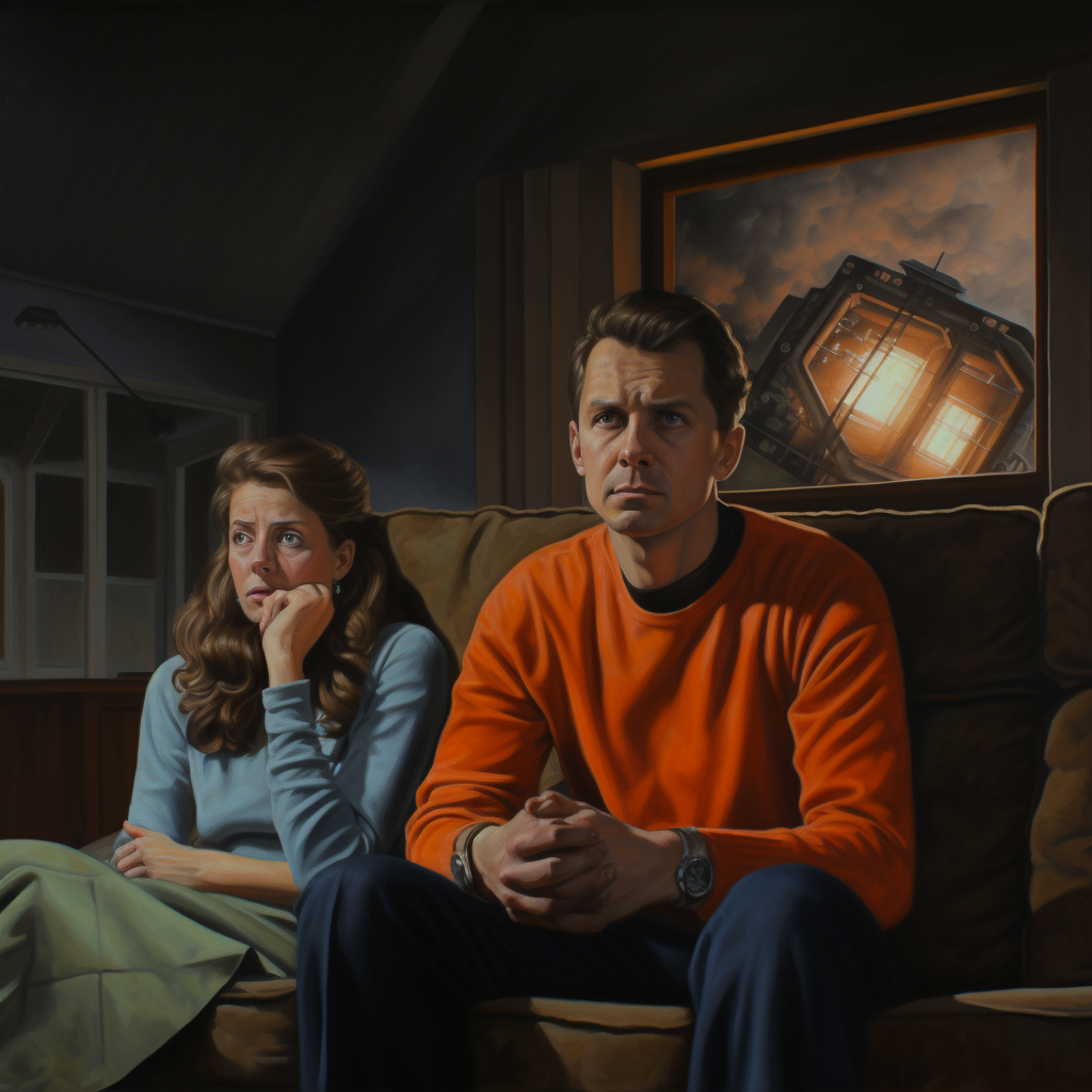 Couple watching TV in cold room