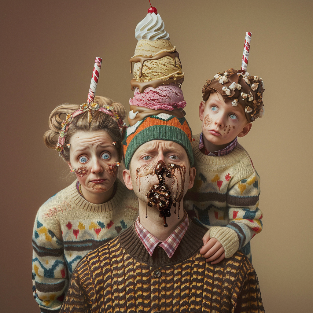 Family in Ugly Sweater with Ice Cream