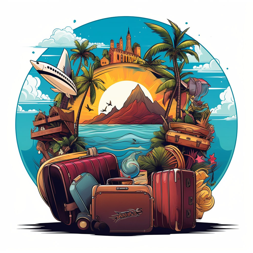 Circular logo with Hawaiian-inspired family vacation theme