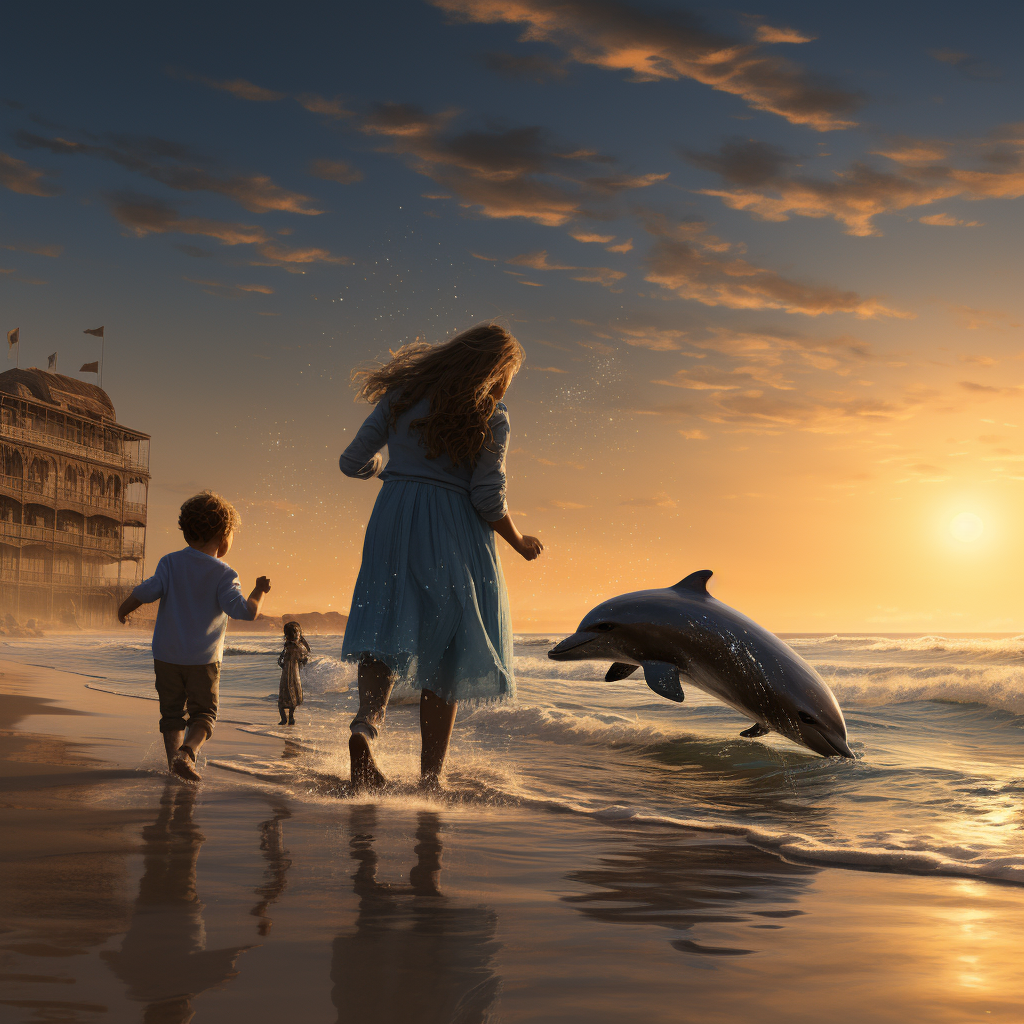 Family walking along the seashore with crashing waves