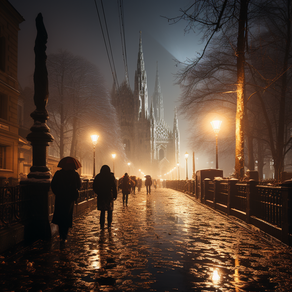 Snowfall at famous church in Milano