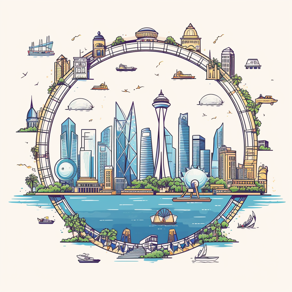 Cute doodle icons of famous landmarks