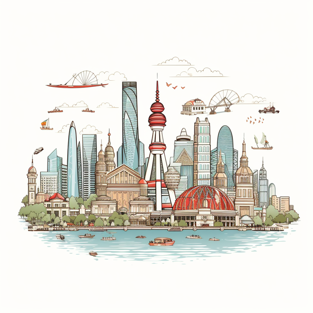 Cute doodle vector icons of famous landmarks