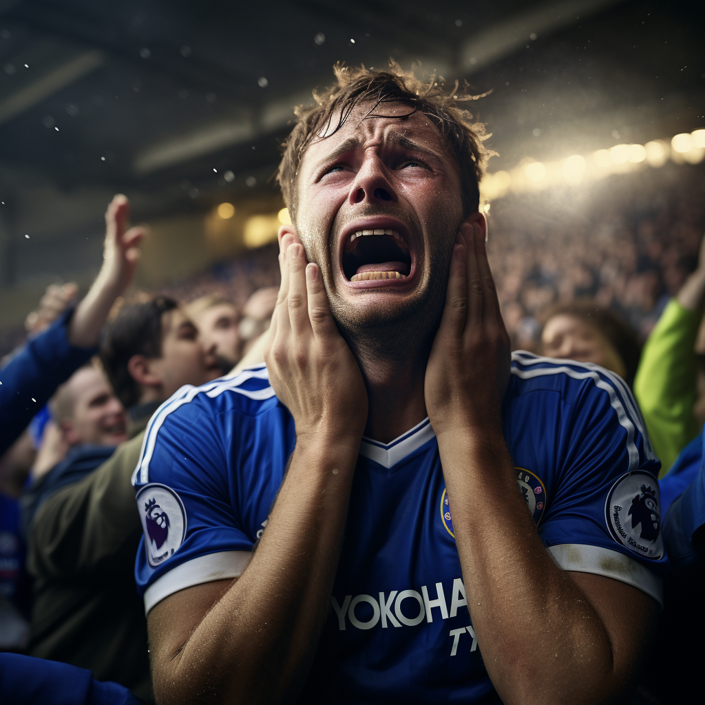 Sad Chelsea football fan crying