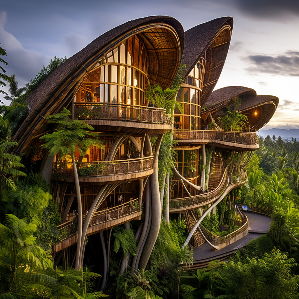 Beautiful bamboo building amidst Bali hillsides