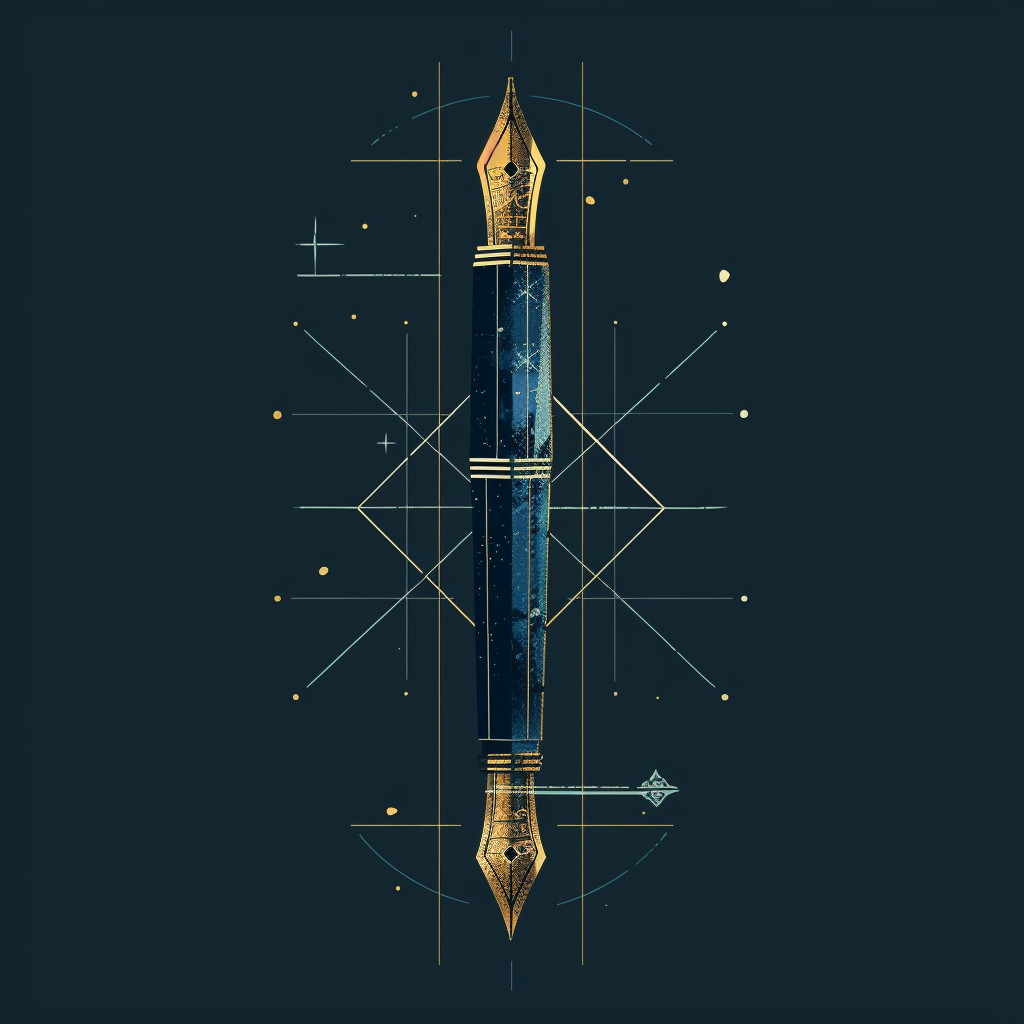 Elegant blue fountain pen graphic