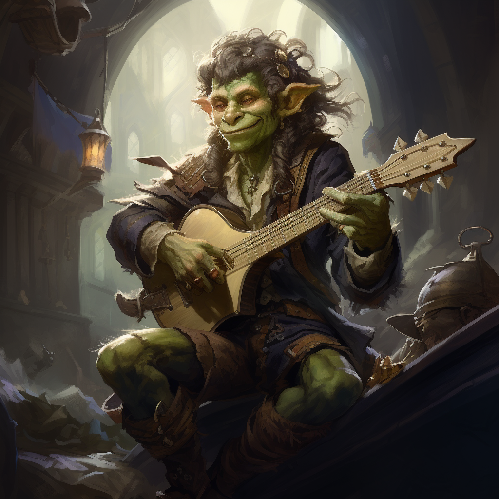 Enchanting fantasy bard goblin illustration