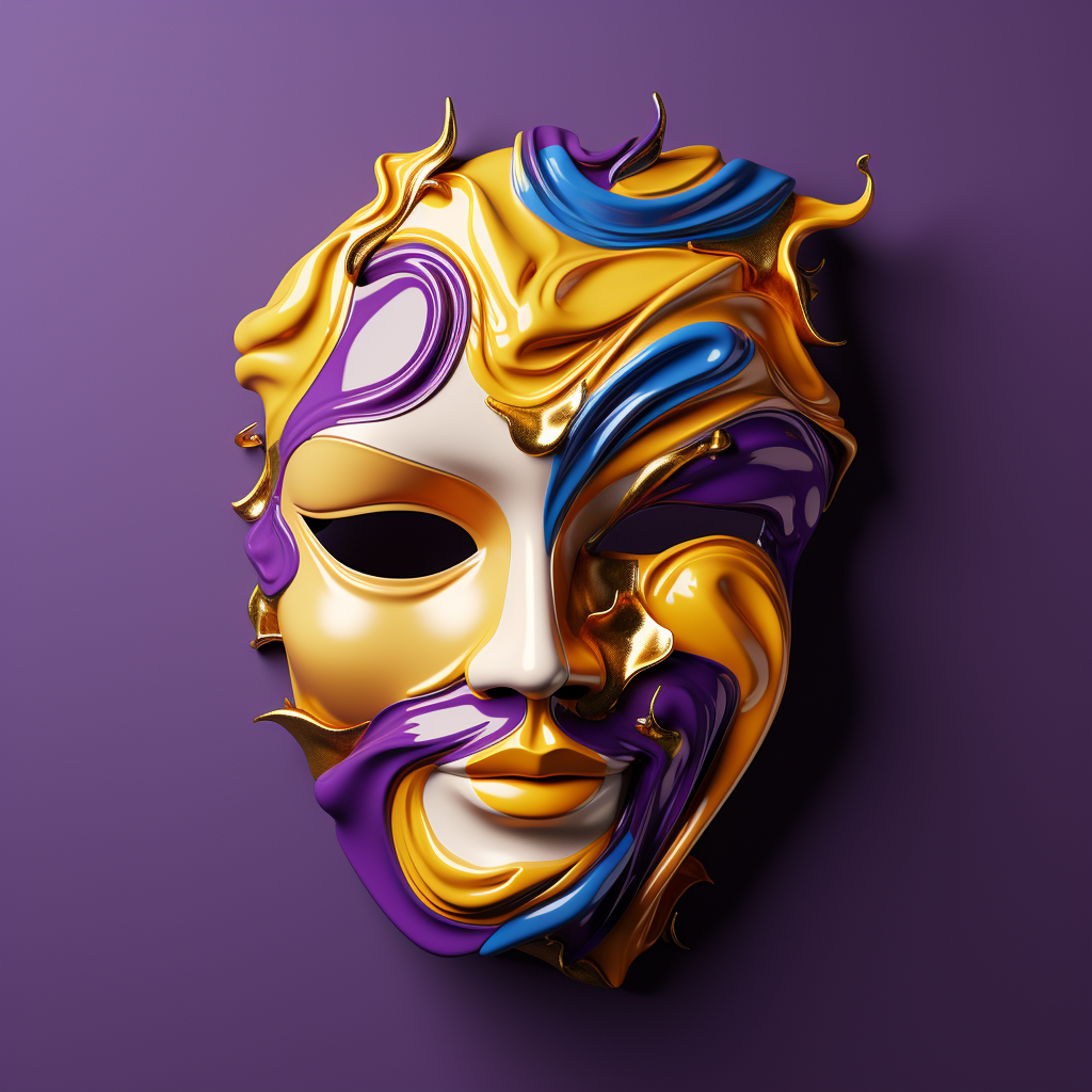 Colorful fancy theatre mask on yellow and purple background