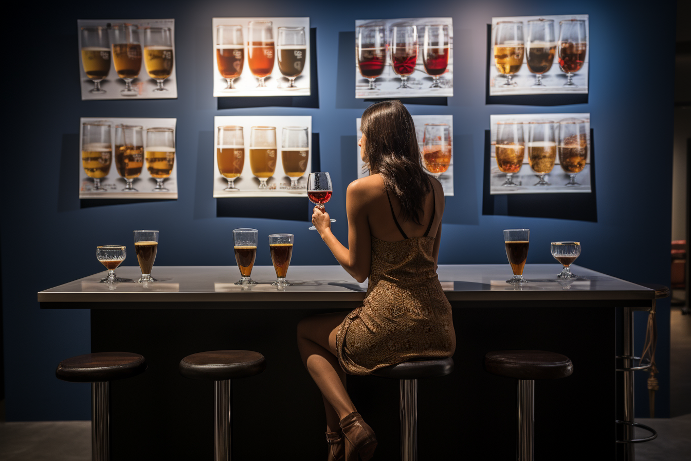 Woman in fancy design studio with beer bottle posters