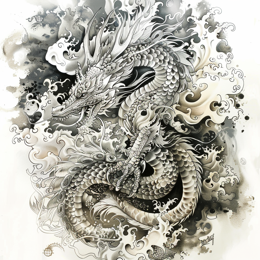 Dragon tattoo design in black and white