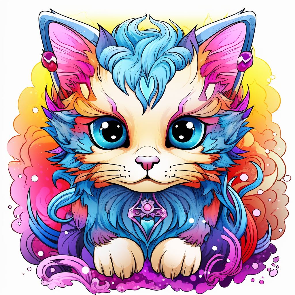 Cute mythical kitten in vibrant colors