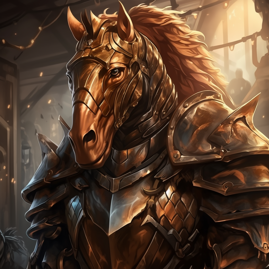 Chestnut war horse in armor