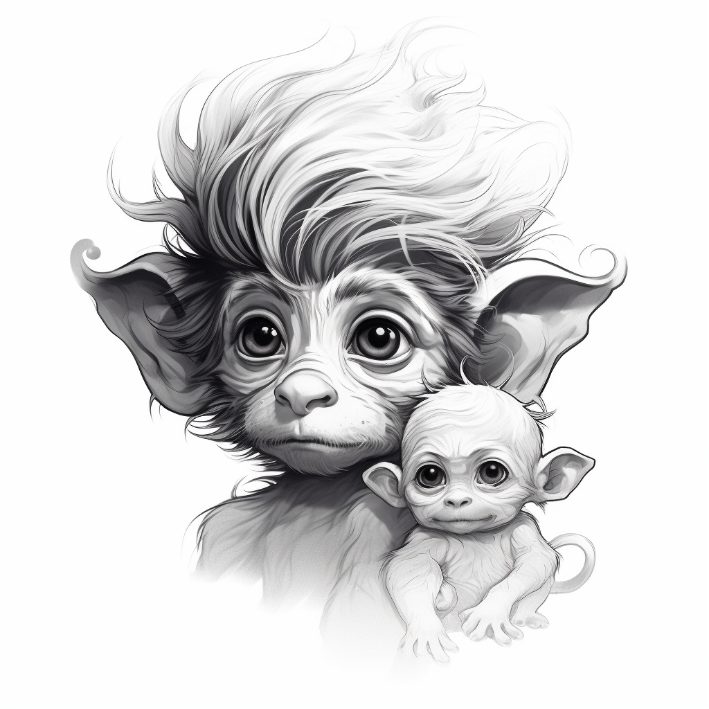 Adorable fantasy baby dog and monkey