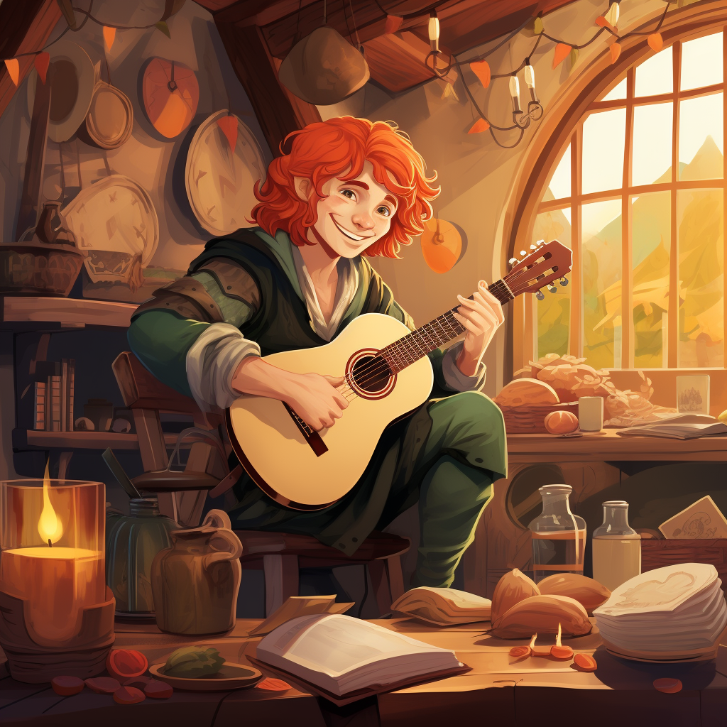 Cute redhead bard playing lute