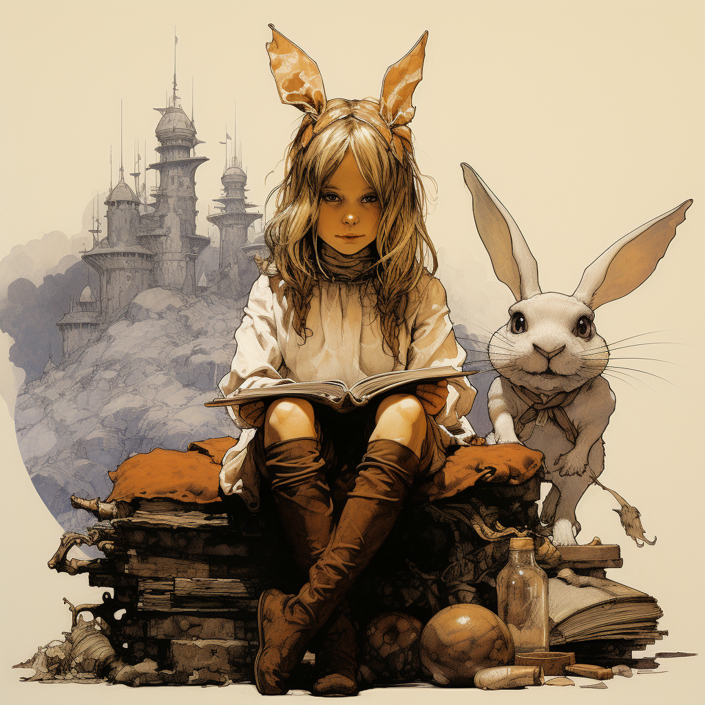 Dark fantasy book cover featuring a cute girl with rabbit ears holding a pillow