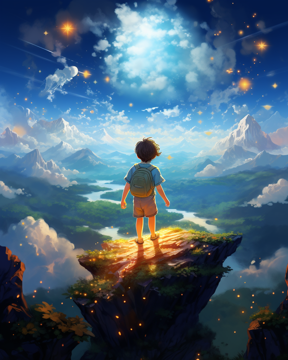 Boy on Cloud with Stars