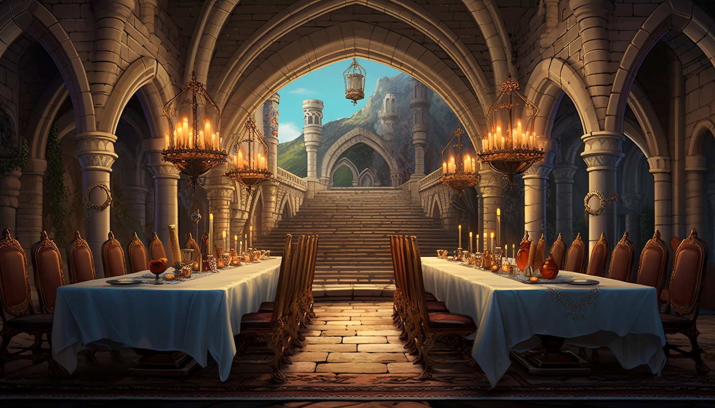 Meeting at dinner in fantasy castle