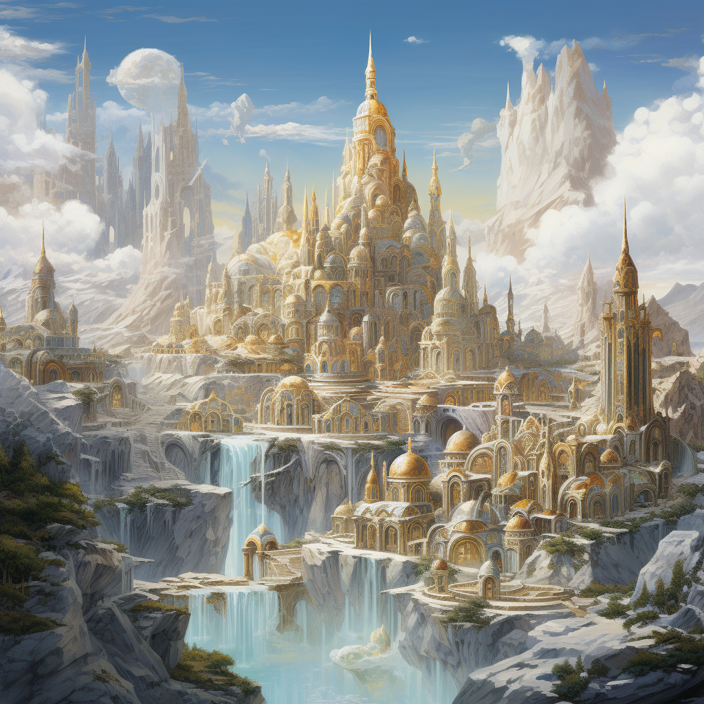 Fantasy City of Marble and Gold by the Ocean