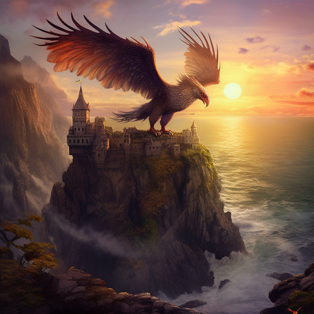 Majestic bird beast on cliffside