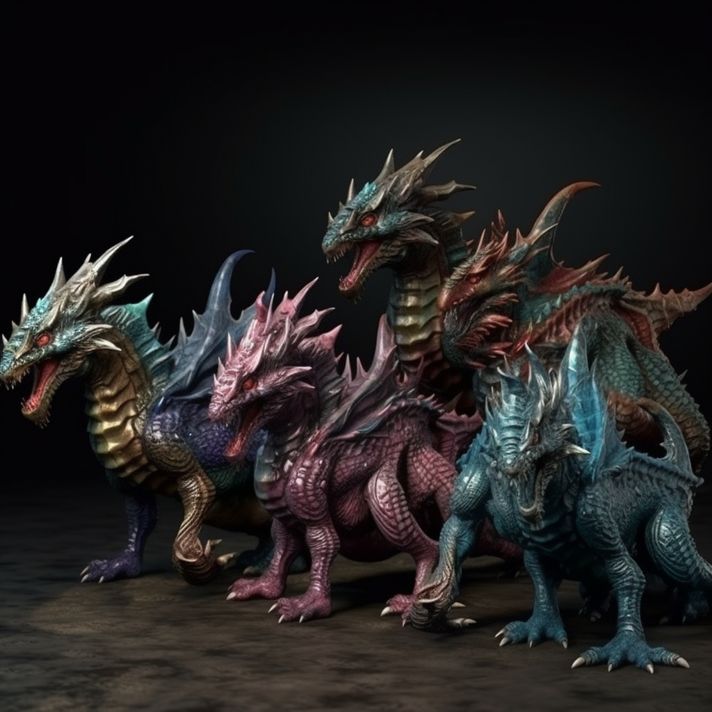 Dark fantasy colored miniatures with dragonlike creatures