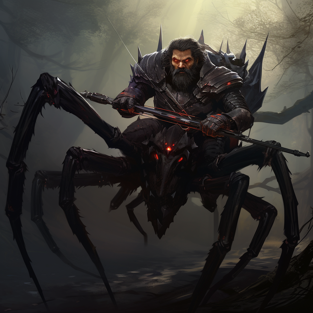 Dark elf knight with crossbow riding spider