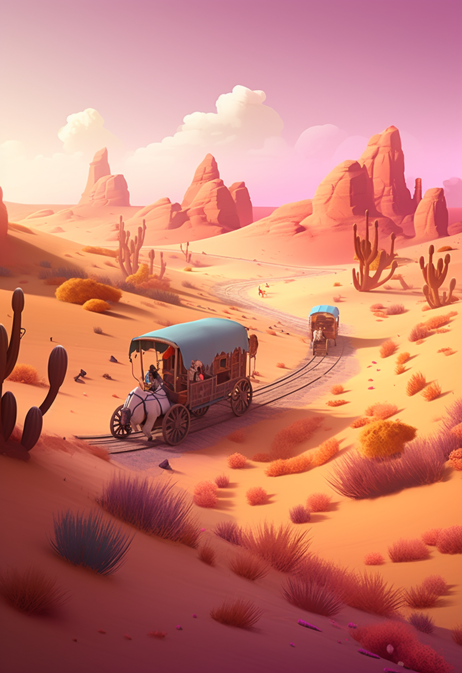 Fantasy desert caravane travelers view