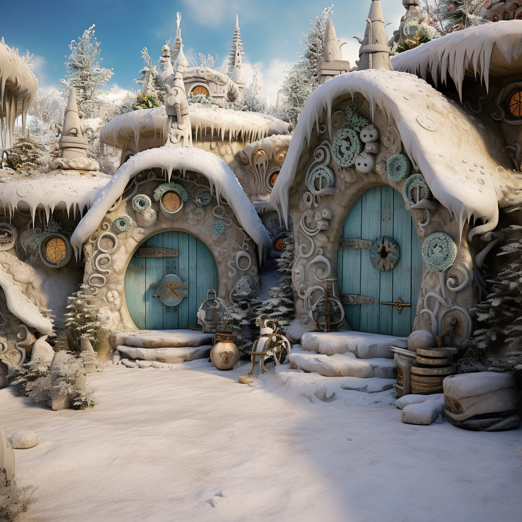 Beautiful fantasy elven village with clay huts