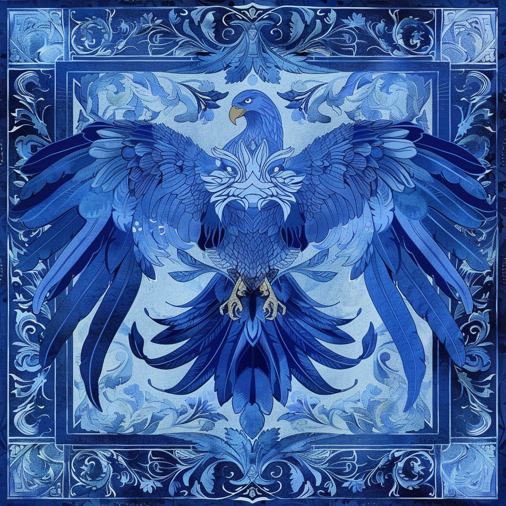 Tapestry of hawk in azure blue