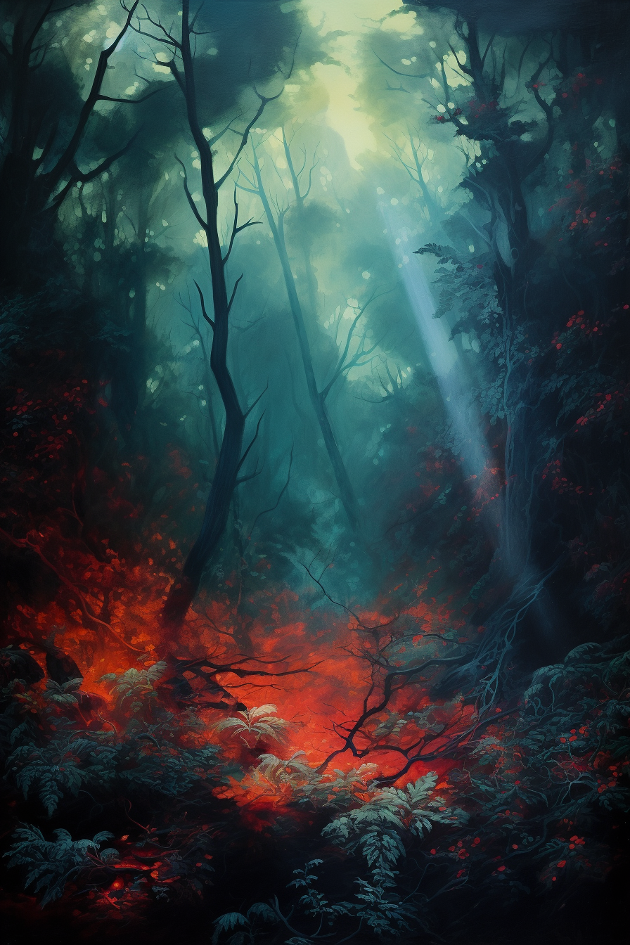 Vivid fantasy forest close-up painting