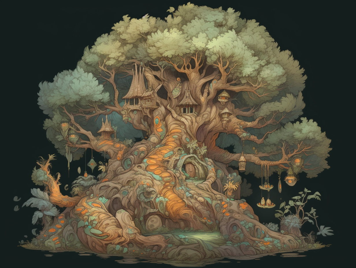 Intricate handpainted fantasy forest illustration