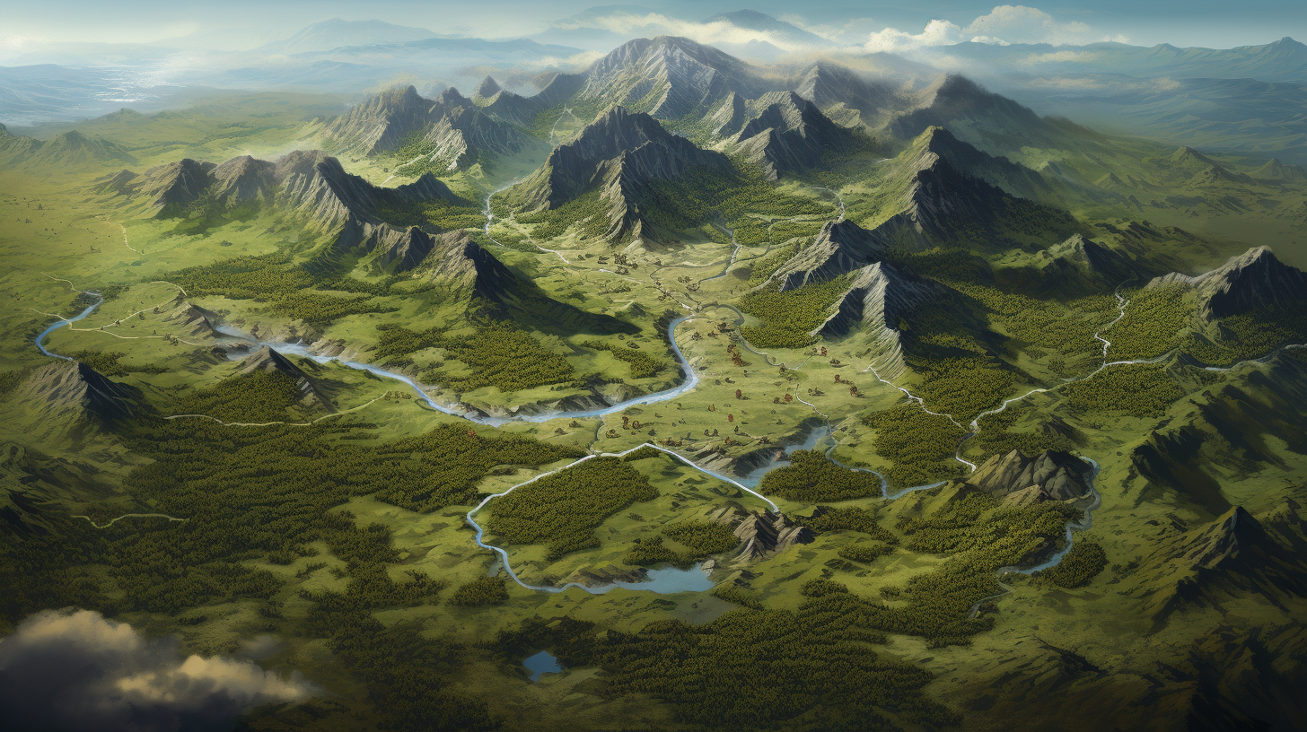 Fantasy grassland map with mountains and river