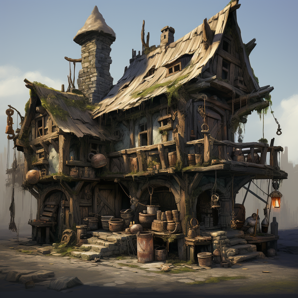 Goblin barracks in a fantastical illustration