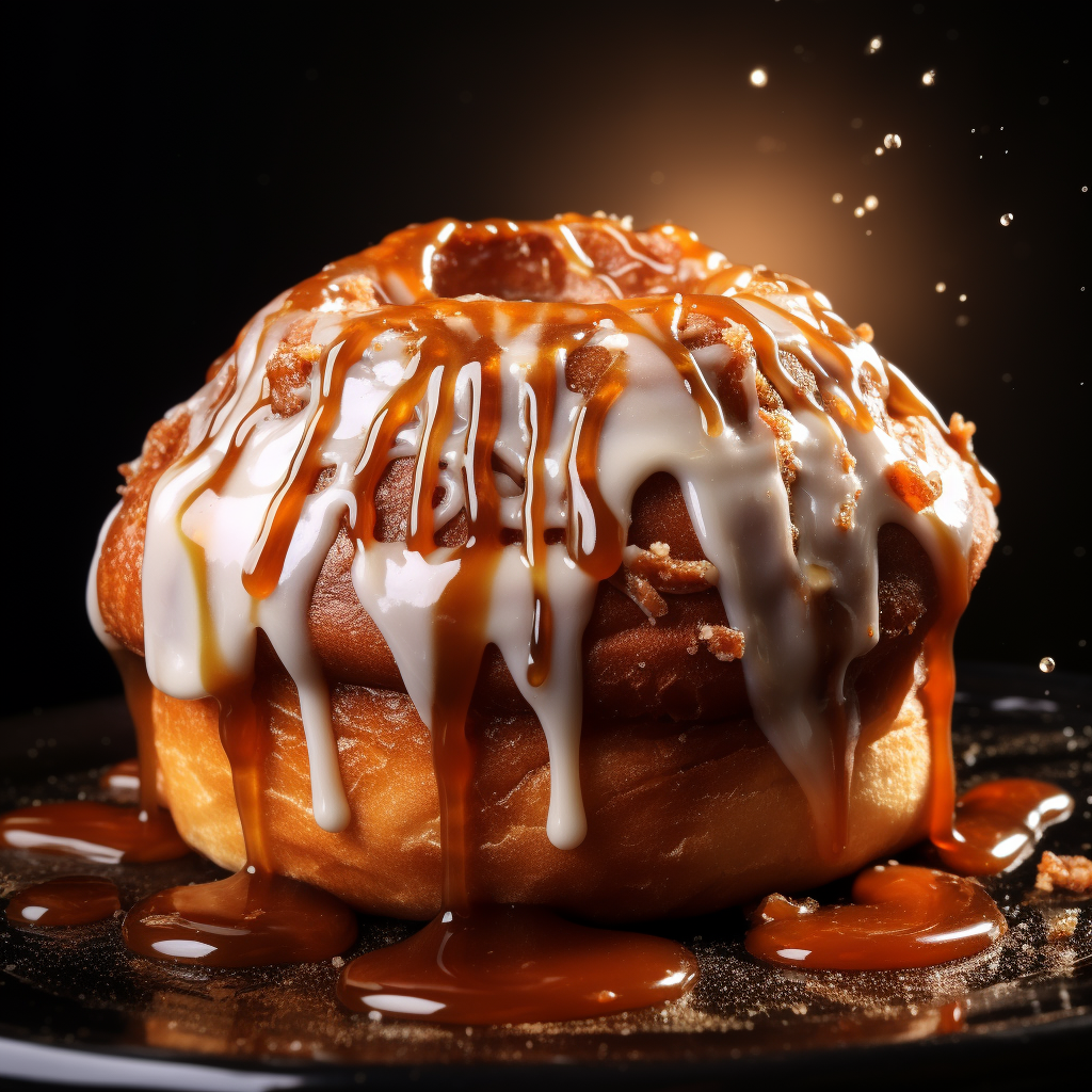 Decadent fantasy-inspired cinnamon bun with layers of frosting