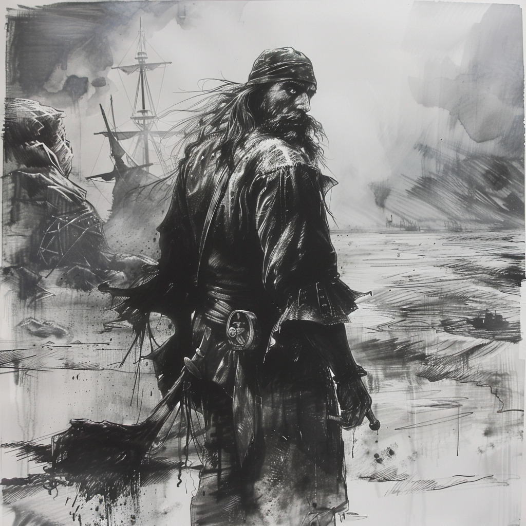 Pirate Fantasy Lithograph Drawing