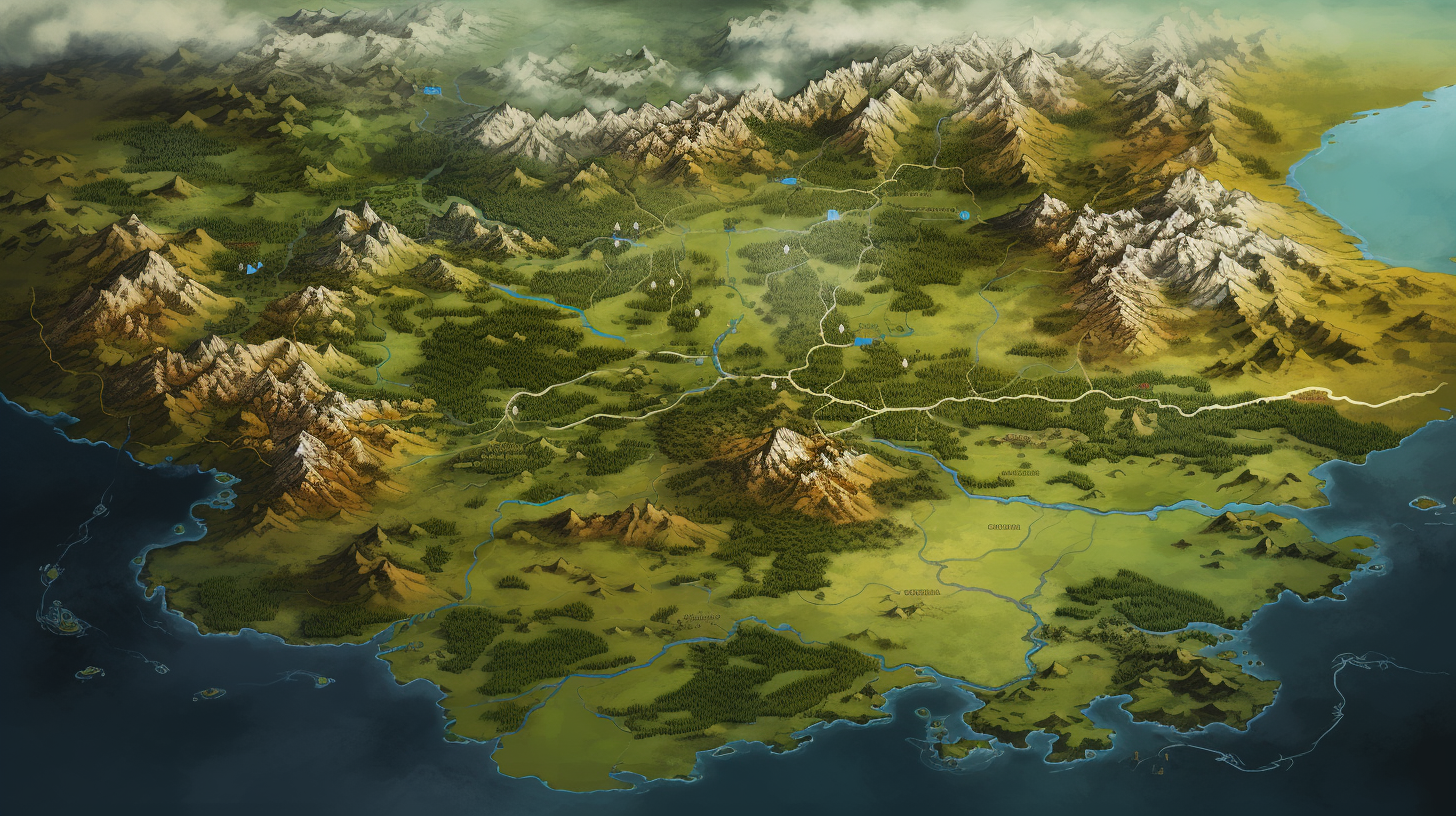 Lush fantasy map of northern grasslands