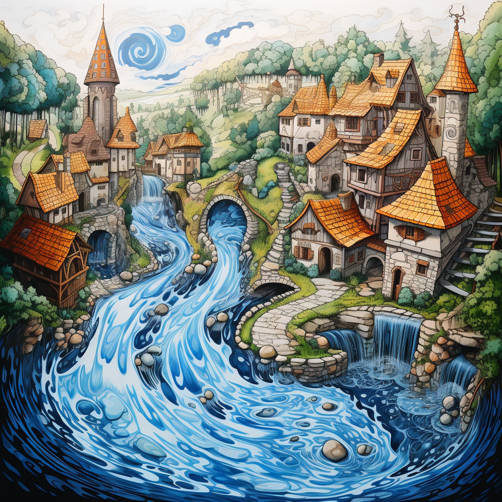 Charming medieval village near a whirlpool